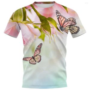 T-shirts pour hommes HX Mode T-shirts pour hommes Rose Étamine Papillon 3D T-shirts graphiques Manches courtes Casual Hip Hop Tops Drop