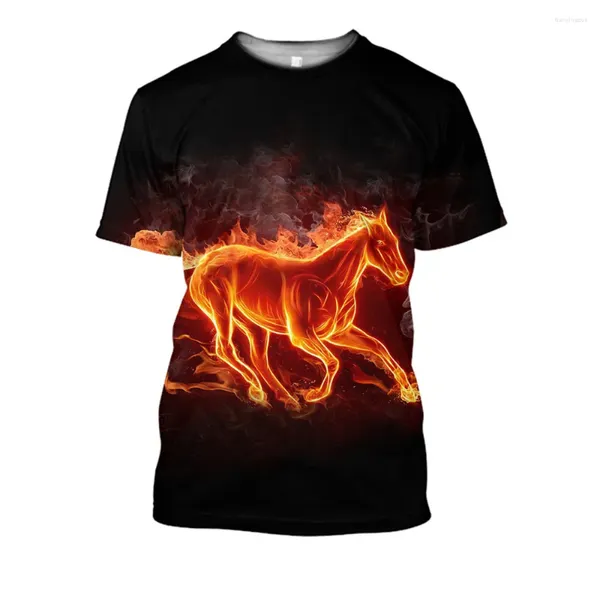 T-shirts pour hommes HX Flame Horse T-shirts pour hommes T-shirts série animale vêtements d'impression 3D unisexe hauts décontractés à manches courtes Harajuku