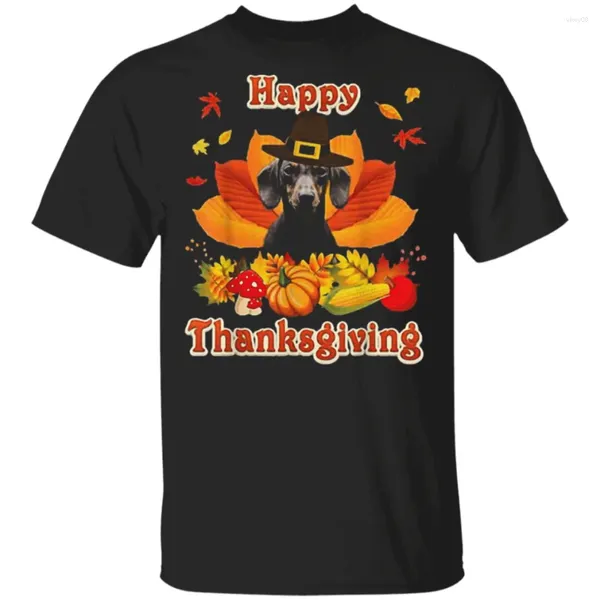 T-shirts pour hommes HX Happy Thanksgiving T-shirts drôle teckel autocollant imprimé t-shirts couverture en coton décontracté streetwear hommes femmes vêtements