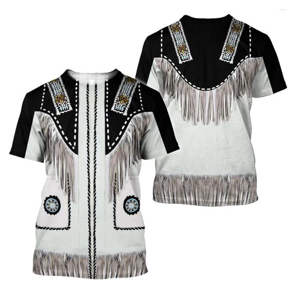 Camisetas para hombres HX Mens RETRO Camiseta Tribal Patrón Tassel 3D Camas estampadas Summer Summer Manga corta Hip Hop