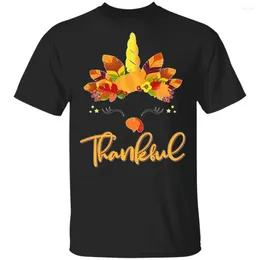 Camisetas para hombre HX, camisetas de Acción de Gracias, pegatinas de hojas florales agradecidas, camisetas estampadas, camisetas de algodón, ropa informal para hombres y mujeres