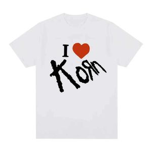 T-shirts masculins I Heart Love Korn Rock Band Music Album T-shirt Mens Vintage Metal Gothic Surdimension T-shirts Strtwear Short Slve T-shirts T240506