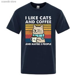 T-shirts voor heren Ik hou van katten en koffie Street Grappig T-shirt voor mannen Mode Casual Losse katoenen kleding Ronde hals Ademend T-shirt Hip Hop Tees T240105