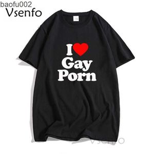 T-shirts voor heren Ik hou van gay porno heren t shirts casual katoen zomer lgbt t shirt universitaire streetwear round nek heren katoenen t-shirt w0322