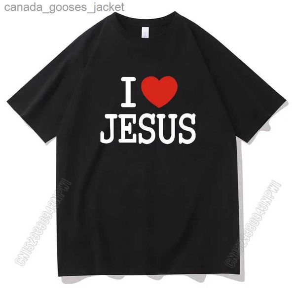 Camisetas para hombres Amo a Jesús Camiseta con estampado de fuentes de gran tamaño Parejas Tendencia coreana Camiseta de algodón a prueba de encogimiento Hombres Mujeres Harajuku camiseta L231208