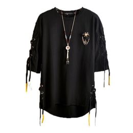 T-shirts voor heren Idopy Koreaanse modeheren Straatstijl Lace Punk Gothic Pullover Designer Steampunk Hem Hip Hop Sweatshirts Shirts Tees 230404