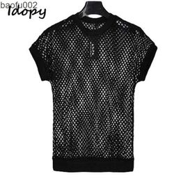 T-shirts pour hommes Idopy T-shirt d'été coréen pour hommes Brand New Slim Fit See Through Gothic Punk Pulls Hommes Mesh Manches courtes Casual Tees T-shirt W0322