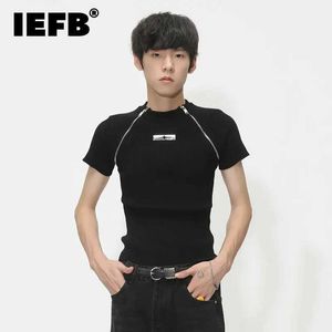 Heren T-shirts IEFB ultradun heren casual T-shirt modetrend heren zomer dun gebreid T-shirt met korte mouwen gepersonaliseerd metalen ritsontwerp 9C1138 J240228