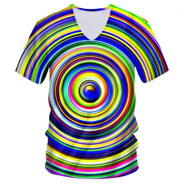 T-shirts pour hommes IFPD EU Taille V Col T-shirts Cool Imprimer Couleur Abstraite Tourbillon Dizzy 3D Tshirt Casual Homme Fitness Tee-shirts 7XL