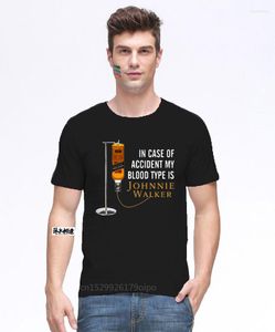 T-shirts pour hommes en cas d'accident mon groupe sanguin est Johnnie Walker T-shirt imprimé décontracté coton court