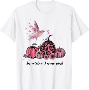 Heren t-shirts In oktober dragen we roze kolibrie Breast Cancer Awareness T-shirt