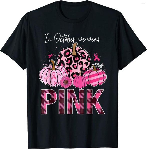 Camisetas de hombre en octubre usamos camiseta de cáncer de mama de calabaza de leopardo con cinta rosa