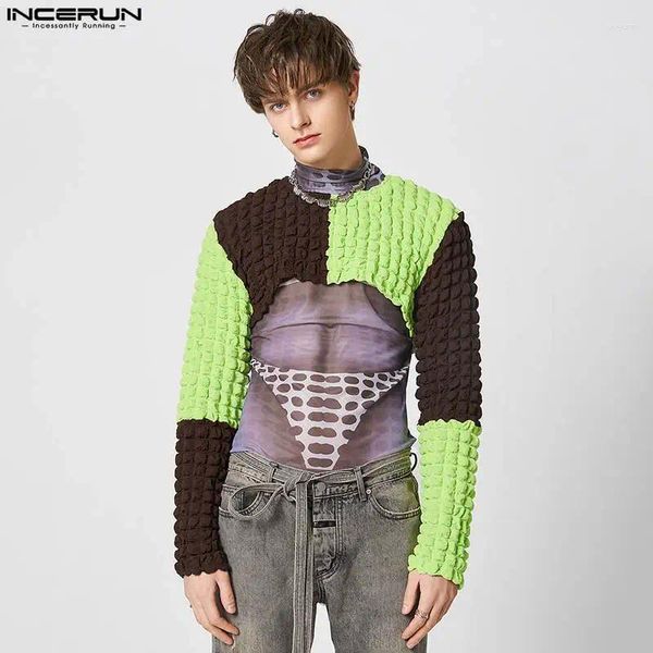 T-shirts pour hommes INCERUN Mode Hommes Patchwork O-Cou Manches Longues 2023 Puff Casual Crop Tops Lâche Streetwear Sexy Vêtements S-5XL