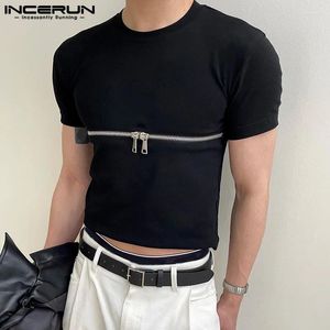 T-shirts pour hommes Incerun Mode Hommes Chemise Zipper Couleur Solid Fitenss O-Cou Été Vêtements à manches courtes 2024 Streetwear Casual Crop Tops