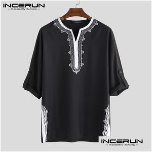 Camisetas para hombres Incerun Hombres Tops African Dashiki T Shirts Impreso Manga larga Cuello en V Transpirable Estilo étnico Ropa casual Drop Delive DHHHV