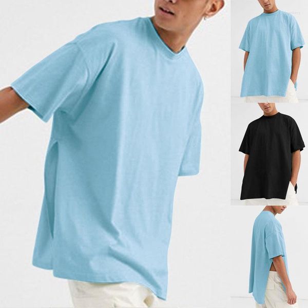 T-shirts pour hommes INCERUN été hommes chemise décontracté solide à manches courtes col rond ourlet fendu haut T-shirts ample Streetwear T-shirts Camiseta 2023