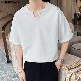 Heren t shirts Incerun Tops 2023 Koreaanse stijl herenwafels v-hals camiseta mode casual mannelijke verkoop van solide korte mouw t-shirts s-5xl