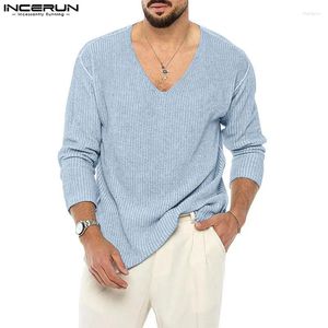 T-shirts masculins Incerun Tops 2024 American Style Mens Fashion V-Neck Pit Stripe T-shirts Streetwear Streetwear Solide à manches longues Camiseta S-5XL
