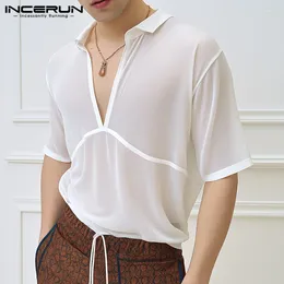 Camisetas para hombre INCERUN Tops 2024 Estilo coreano Sexy Cuello en V profundo Micro Diseño transparente Camisetas Casual Hombre Manga corta Camiseta S-5XL