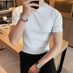 T-shirts pour hommes INCERUN hauts 2024 Style coréen solide Pit Stripe Knitte T-shirts mode mâle élastique à manches courtes Camiseta S-5XL