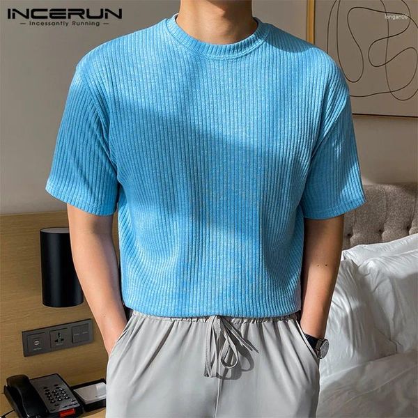 T-shirts pour hommes Incerun Tops 2024 Corée Mentes Solid Simple Tripted Topt T-shirts Camisea à manches courtes et à manche