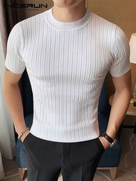 Männer T-Shirts INCERUN Tops Koreanischen Stil männer Camiseta Mode Casual Streetwear T-shirts Männlich All-match Einfache Gestreiften Kurze T-shirts S-5XL 230512
