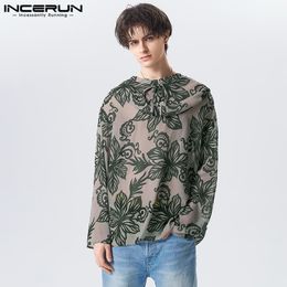 Camisetas de hombre INCERUN Tops con estilo de los hombres finos de gasa impresas camisetas Casual de moda para hombre transparente con capucha Camiseta S-5XL 230625