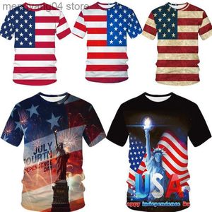 T-shirts voor heren Independence Day Flag USA Statue of Liberty Series 3D Digital Print T-Shirt Short Sleeve T230517