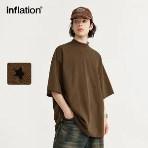 T-shirts pour hommes Inflation streetwear tees déchiré les hommes poids lourd mock cou de coton surdimensionné tshirts