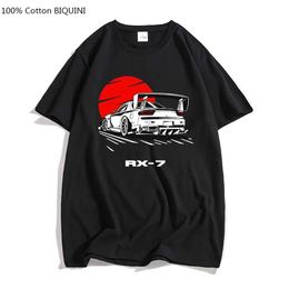 Camisetas masculinas Ddrift Racing inicial RX-7 Camiseta 100% Pure Cotton Takumi Fujiwara RX 7 JDM Tshirt Mens Summer Streetwear Tops de moda japonesa Z240531