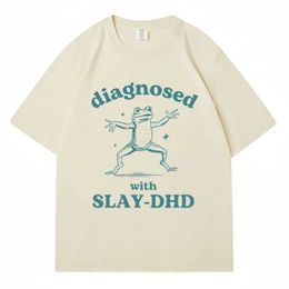 T-shirts pour hommes Diagnostic intéressant et tuer T-shirt de mème de grenouille DHD pour hommes pour femmes à manches courtes rétro à manches respirantes en coton respirant surdimensionné Q240514