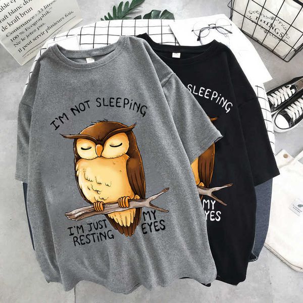 T-shirts pour hommes Intéressant Hibou ne dors pas Je me repose juste Mes yeux Imprimé 2022 Été Vintage Unisexe Ulzzang Extra Large T-shirt Y2K Top P230601