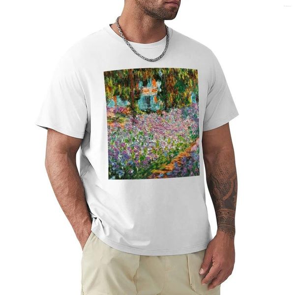 Camisetas para hombres Iris en Monet's Garden - Claude Monet Camiseta Negro de gran tamaño gráfico gráfico