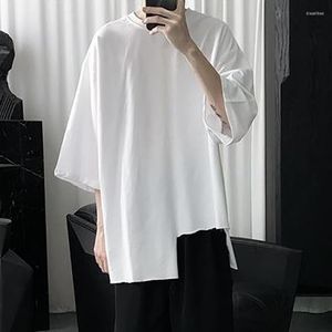 Camisetas para hombres Irregular Manga corta Hombres O Cuello Verano Moda coreana Negro Blanco Harajuku Ropa de gran tamaño Hip Hop Punk Streetwear