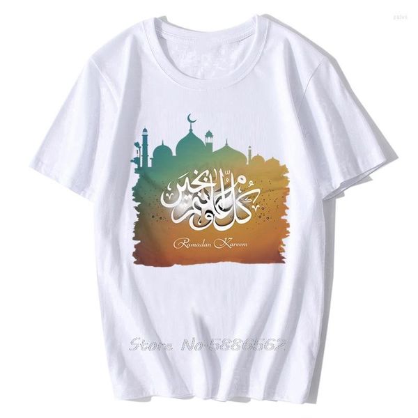Camisetas masculinas camiseta de ramadán musulmán islámico hombres verano manga casual de manga corta de la mezquita fresca símbolo de la luna camiseta homme