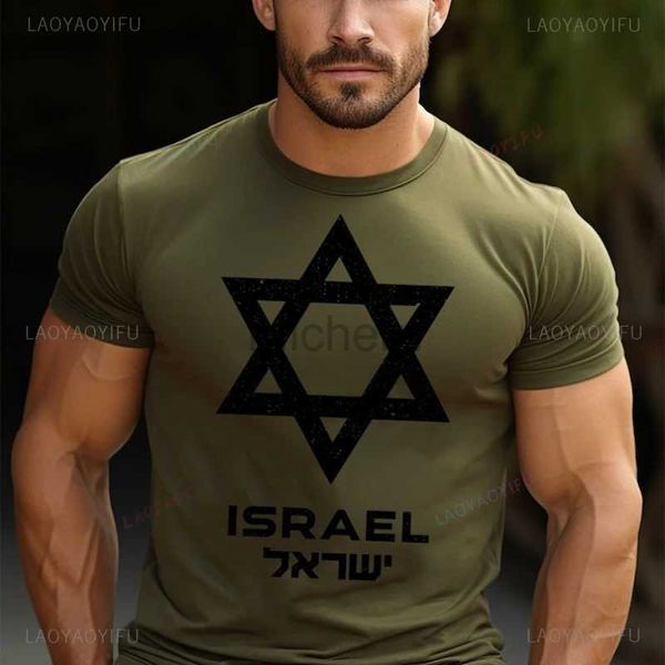 T-shirts masculins T-shirt imprimé en coton Israël Star de David Israélien Bouclier Médélant militaire Israel Force rétro Force Rétro Femme Classic Top D240509