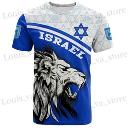 T-shirts voor heren Israël Flag Mens T-shirt 3D-print Israëli's Nationaal Emblem T-shirt voor mannen Korte gesloten oversized sportmannelijke kleding Toppen T240419