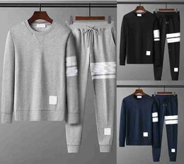 T-shirts hommes IT-THOM Hommes Sweats à capuche Sweatshirts Automne Hiver Pur Coton Loopback Jersey Knit Bras d'ingénierie Stripe Crewneck Pull Blanc Noir Marron Femmes M-5XL J11