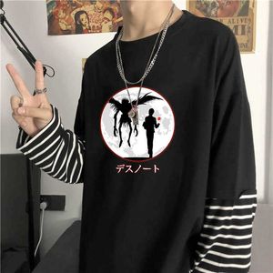 Camisetas para hombres Japón Anime Manga Death Note Camiseta Harajuku Cool Cartoon Yagami Light Print Ropa de manga corta Streetwear Rayas Camisetas Y2302