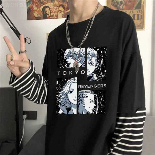 T-shirts pour hommes Japon Anime Tokyo Revengers T-shirt à manches longues Harajuku Cool Friends Manga Manjirou Sano Hommes Surdimensionné Automne T-shirt rayé L2312.21