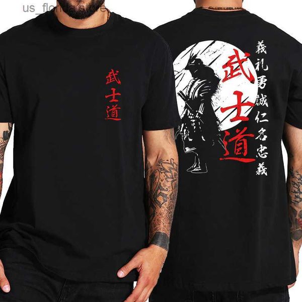 Camisetas para hombres Japón Samurai Spirit T Shirts para hombres Estilo japonés Impresión trasera suelta Hombres de gran tamaño Ropa Tops Camiseta Bushido Regalos masculinos T Y240314