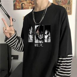 Camisetas para hombre Anime japonés Attack On Titan camisetas a rayas blancas y negras verano gótico Yeager Eren estampado gráfico Harajuku ropa de calle masculina