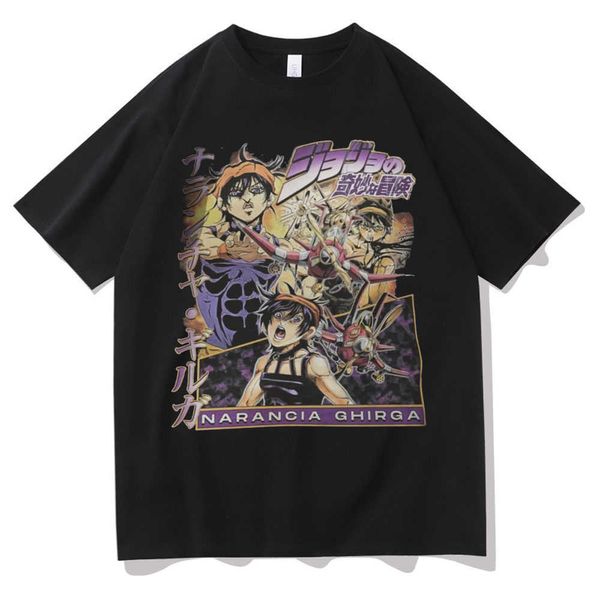 Camisetas para hombres Anime japonés Jojo Bizarre Adventure Camiseta Narancia Ghirga Manga Camiseta gráfica Hombres Mujeres Moda suelta Casual Camiseta de algodón T230103