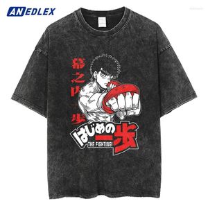 Mannen T-shirts Japanse Anime Print Vintage T-shirt Mannen Oversized Gewassen Harajuku Streetwear 2024 Mode Zomer Zwart Tops Tees