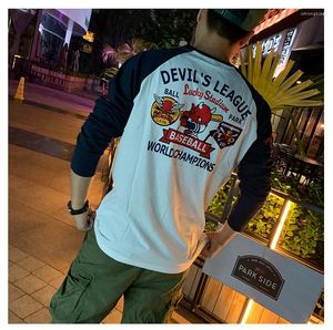 T-shirts pour hommes dessin animé japonais diable Baseball imprimé coton T-shirt à manches longues hommes décontracté moto motard Hip Hop hauts t-shirts chemise