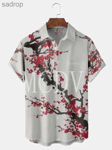 T-shirts masculins en fleur de prune japonaise coffre à manches courtes à manches été hawaïen topxw