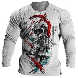 T-shirts voor heren Japanse Samurai T-shirt 3D katoen Japanse stijl print met lange mouwen Tops Tees Casual heren T-shirt Oversized vintage HerenkledingL2312.21