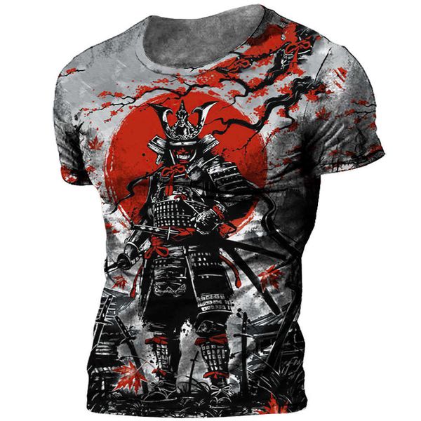 Camisetas de hombre Samurai japonés Camiseta 3D Japón Estilo Imprimir Camisetas de manga corta Camisetas Casual Retro Camiseta de hombre Oversized Vintage Ropa de hombre 022223H