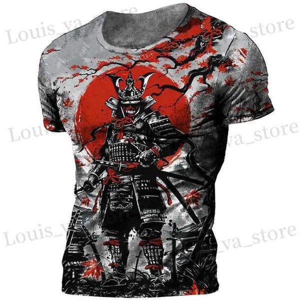 Camisetas para hombres camiseta samurai japonesa estilo japón estampado en 3D slve thirts slve thirts retro casual ropa de gran tamaño ropa hombre tops T240419