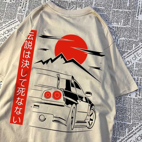 T-shirts masculins voiture de style japonais drôle de design d'origine homme coton vêtements lâches en vrac brut slve été tshirt h240506